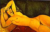 Left Canvas Paintings - Reclining Nude with Left Arm Resting on Forehead